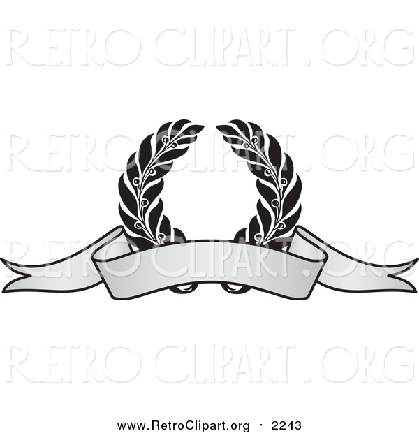 Clipart of a Grayscale Award Crest and Blank Banner