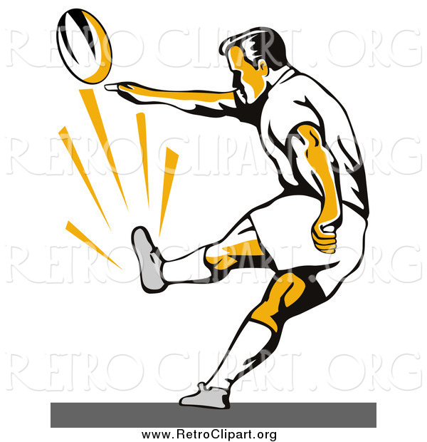 Clipart of a Kicking Retro Rugby Football Player