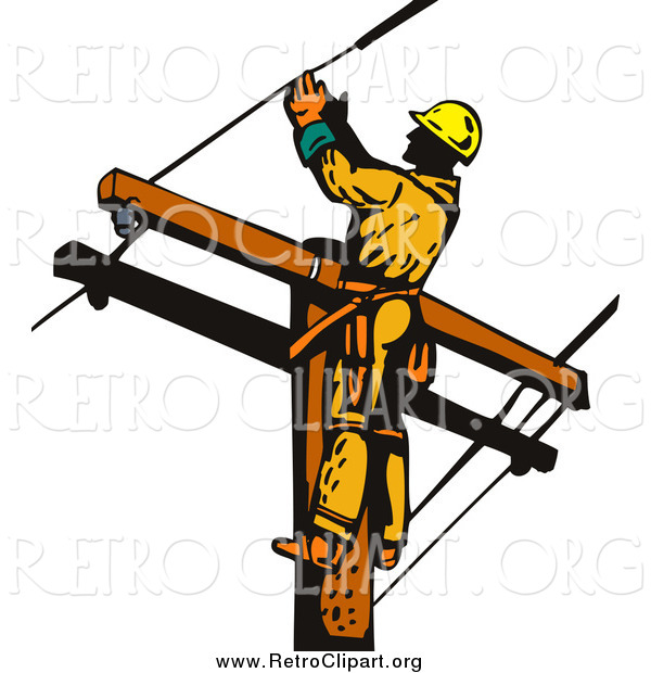 Clipart of a Lineman Worker on a Pole
