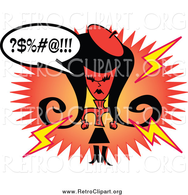 Clipart of a Mad Retro Woman Cursing over a Burst