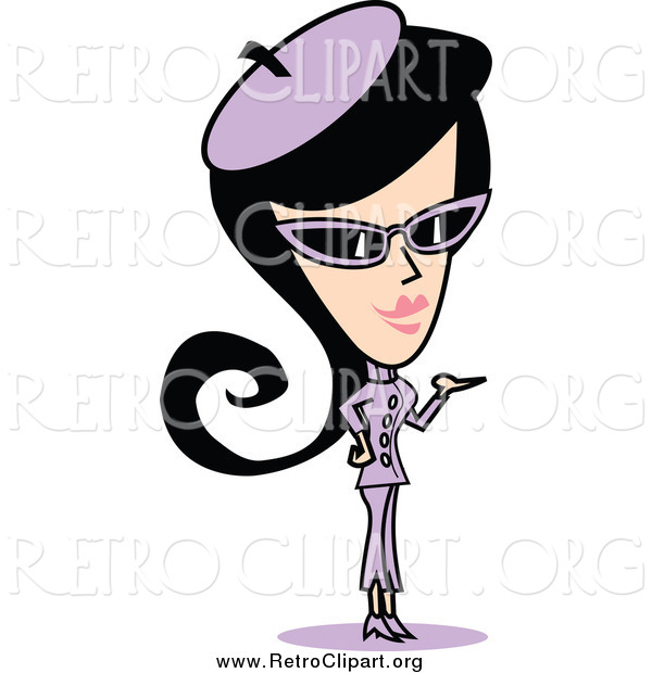 Clipart of a Presenting Retro Woman in Purple
