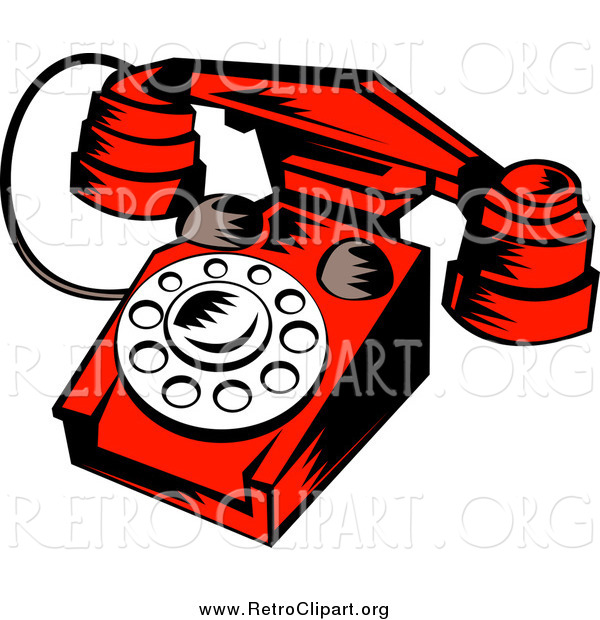 Clipart of a Red Retro Desk Telephone