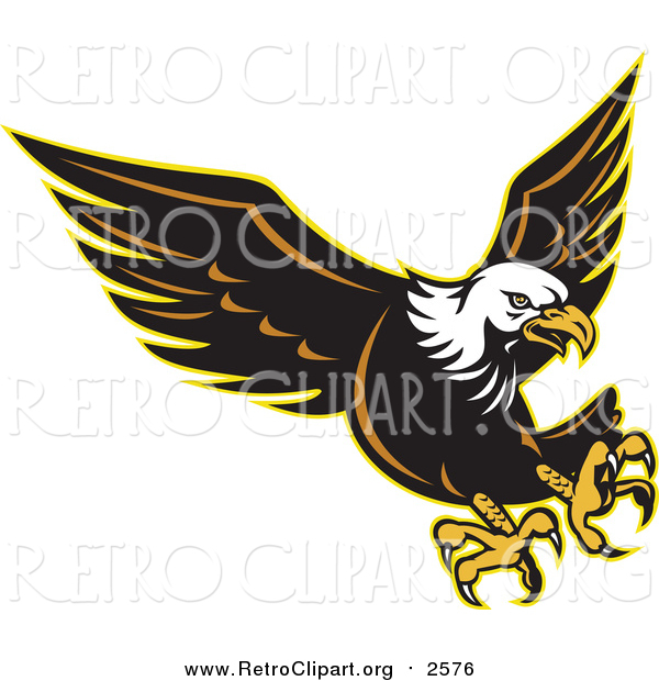 Clipart of a Retro Attacking Bald Eagle