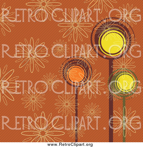 Clipart of a Retro Background of Trees and Flowers
