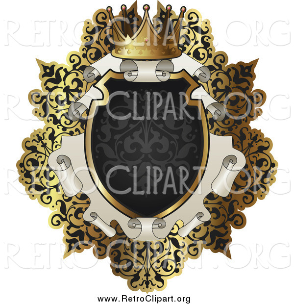 Clipart of a Retro Black and Gold Scroll Frame with Text Space