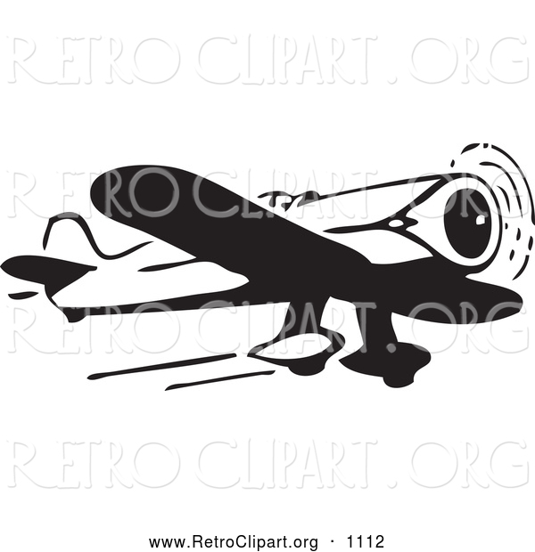 Clipart of a Retro Black and White Airplane