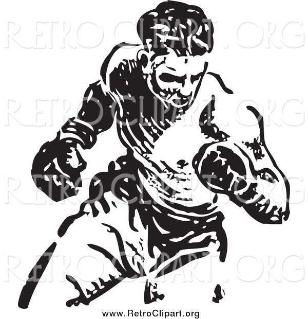 Clipart of a Retro Black and White Boxer Fighter