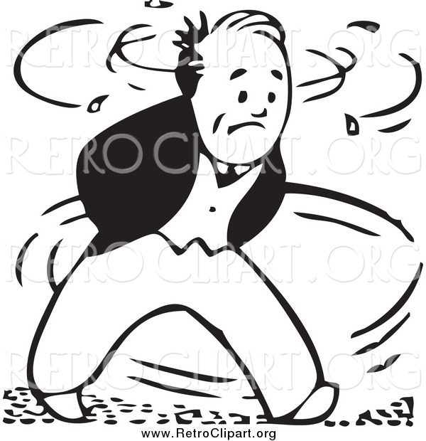 Clipart of a Retro Black and White Businessman Pacing in Circles