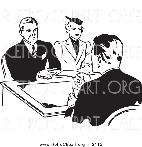 Clipart of a Retro Black and White Couple Discussing a Loan with an Officer