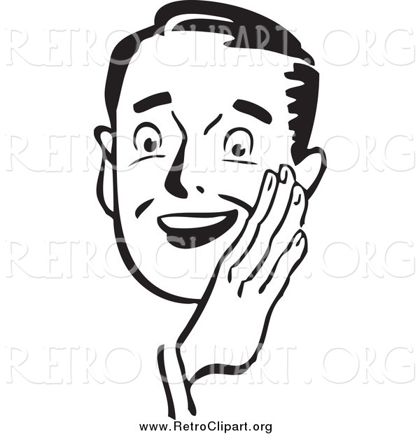 Clipart of a Retro Black and White Guy Holding His Hand Around His Mouth
