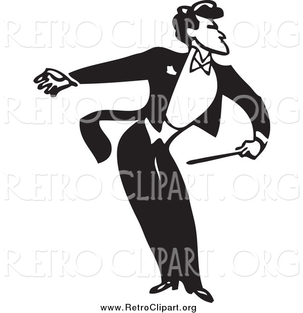 Clipart of a Retro Black and White Music Conductor Bowing