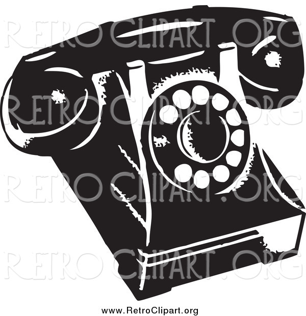Clipart of a Retro Black and White Phone