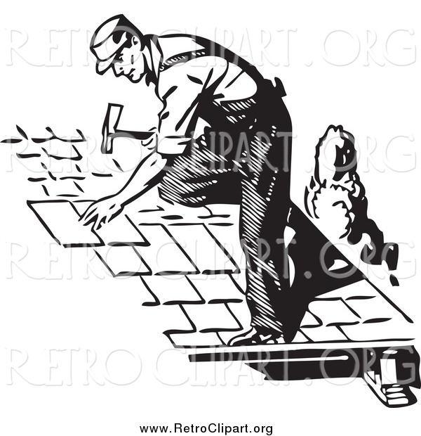 Clipart of a Retro Black and White Roofer