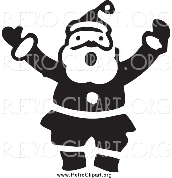 Clipart of a Retro Black and White Shouting Santa