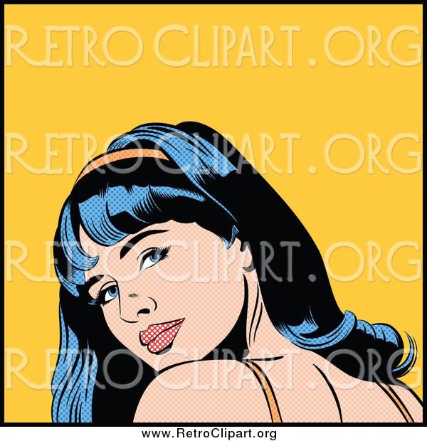 Clipart of a Retro Black Haired White Pop Art Woman Looking Back over Her Shoulder