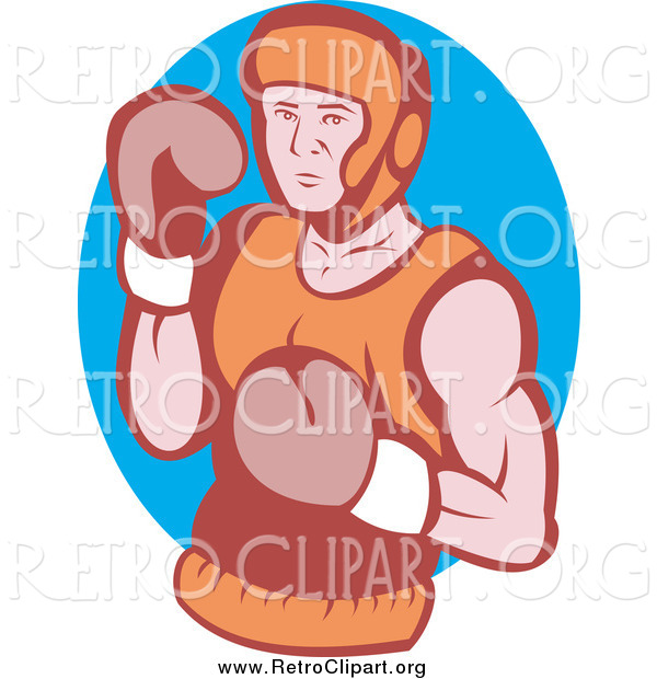 Clipart of a Retro Boxer over in a Blue Oval