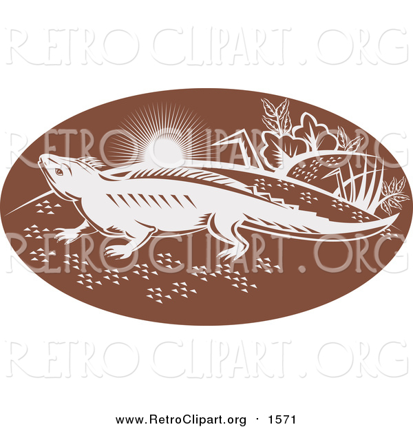 Clipart of a Retro Brown and White Tuatara Lizard