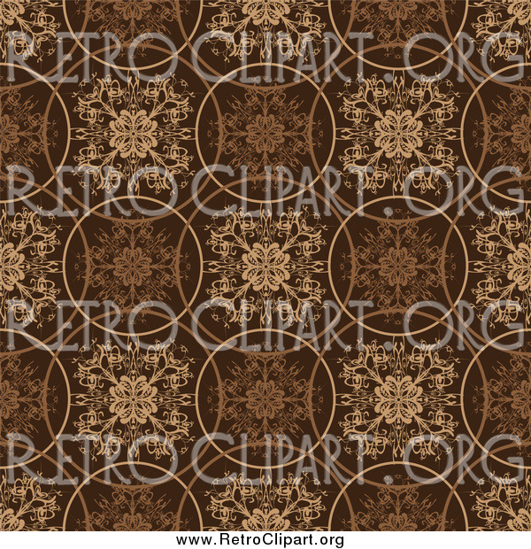 Clipart of a Retro Brown Circle and Floral Background