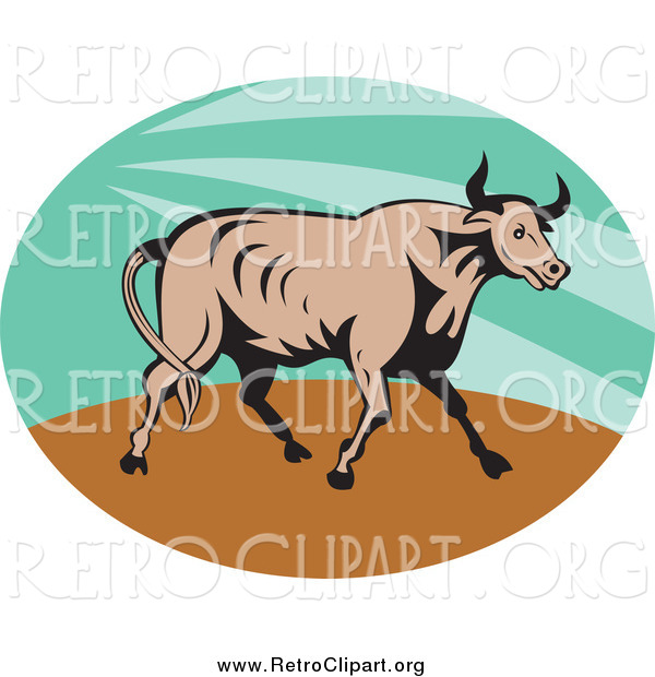 Clipart of a Retro Bull in a Green Sunshine Oval