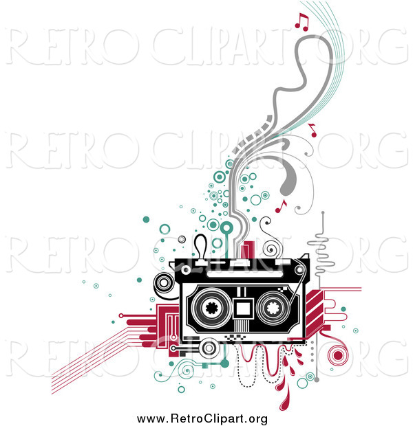 Clipart of a Retro Cassette Tape and Flourishes