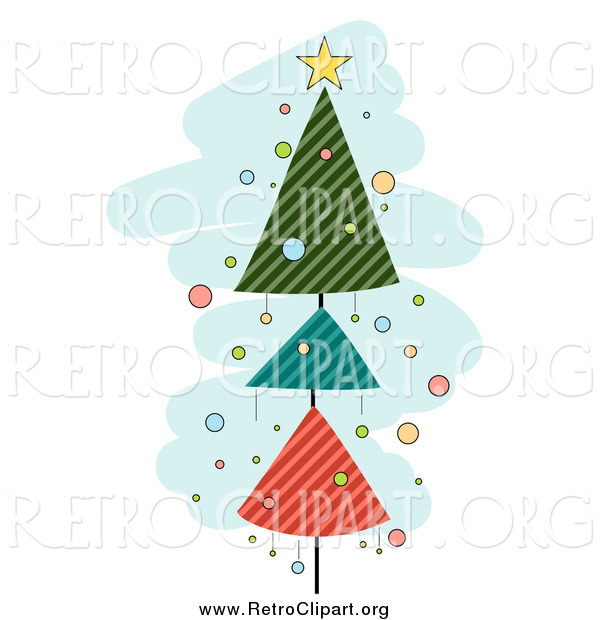 Clipart of a Retro Christmas Tree of Striped Triangles over Blue