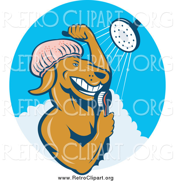 Clipart of a Retro Dog Showering