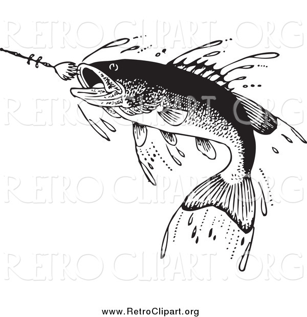 Clipart of a Retro Fish Swimming Towards a Lure