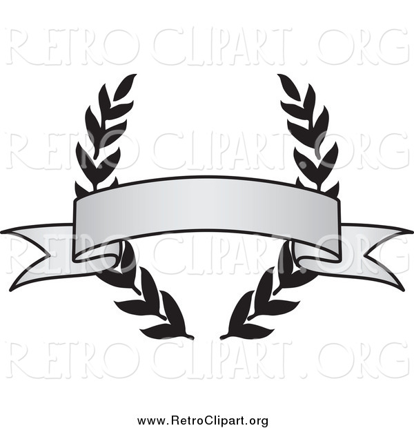Clipart of a Retro Grayscale Award Crest and Blank Banner