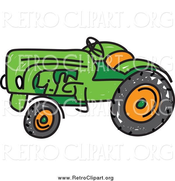 Clipart of a Retro Green Sketched Tractor