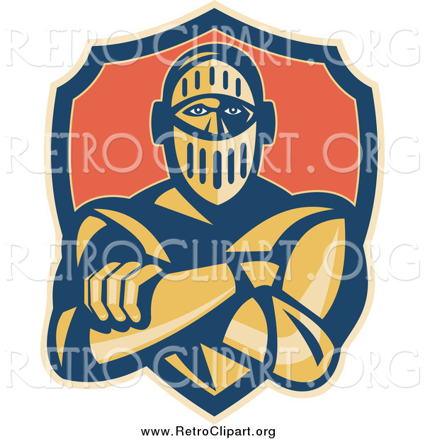 Clipart of a Retro Knight with Folded Arms and a Shield
