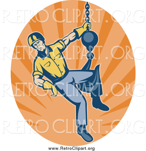 Clipart of a Retro Male Construction Worker Logo and Hook