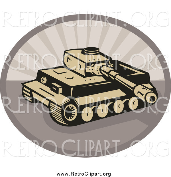Clipart of a Retro Military Tank over an Oval