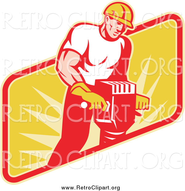 Clipart of a Retro Muscular Jackhammer Operator