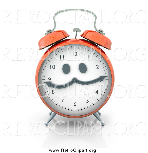 Clipart of a Retro Orange Alarm Clock with a Face