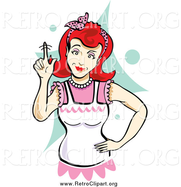 Clipart of a Retro Red Haired White Mother Wagging Her Finger