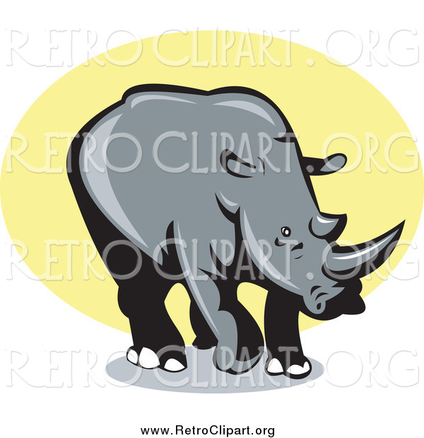 Clipart of a Retro Rhino over Yellow