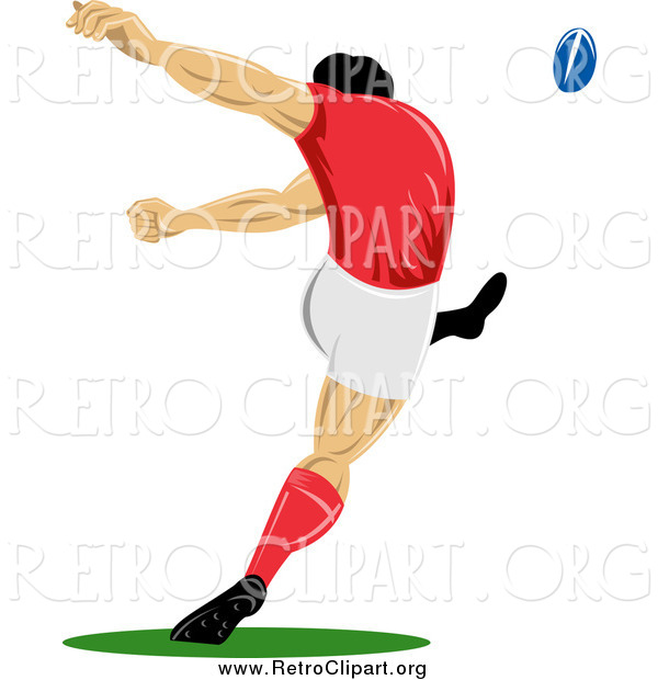 Clipart of a Retro Rugby Football Player Kicking