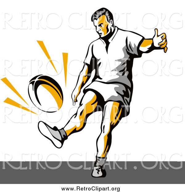 Clipart of a Retro Rugby Football Player Kicking