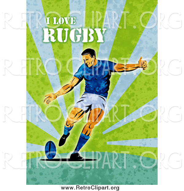 Clipart of a Retro Rugby Player on Green Grunge with Text