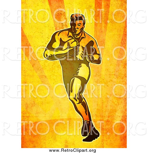 Clipart of a Retro Rugby Player Running on Orange