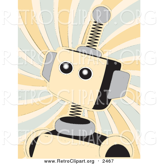 Clipart of a Retro Springy Beige Robot over Swirls