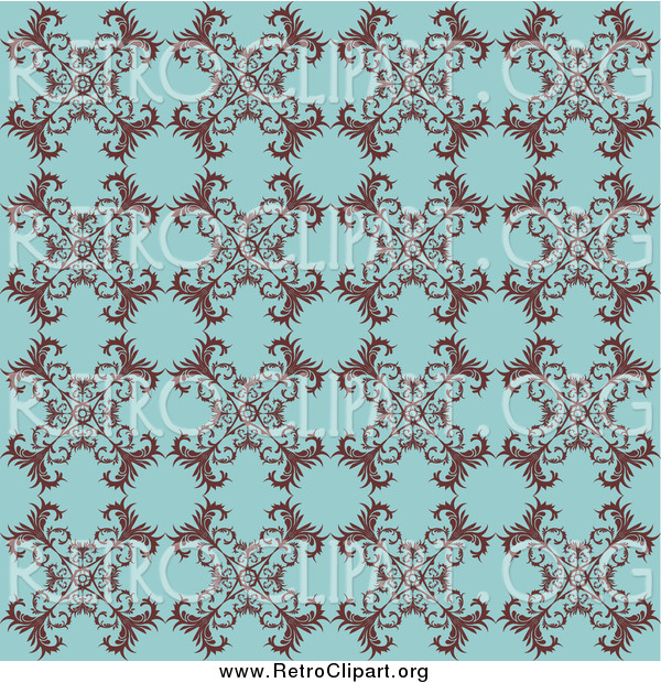 Clipart of a Retro Turquoise Background with a Floral Pattern