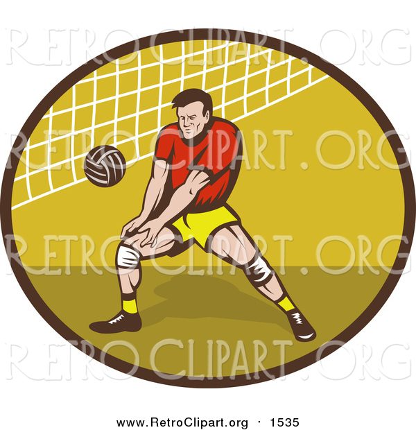 Clipart of a Retro White Male Volleyball Player Preparing to Hit a Ball
