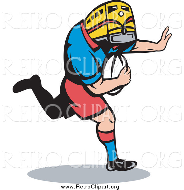 Clipart of a Rugby Player with a Train Head and Ball