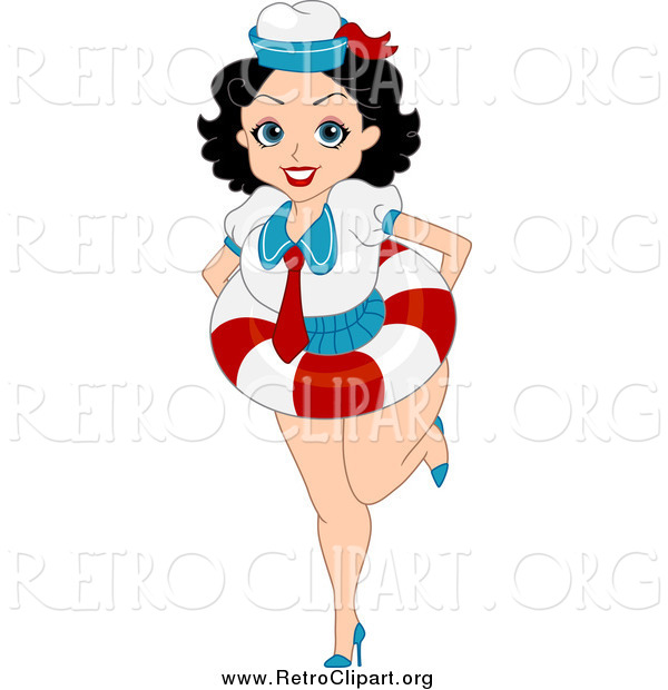 Clipart of a Sailor Woman Wearing a Life Buoy