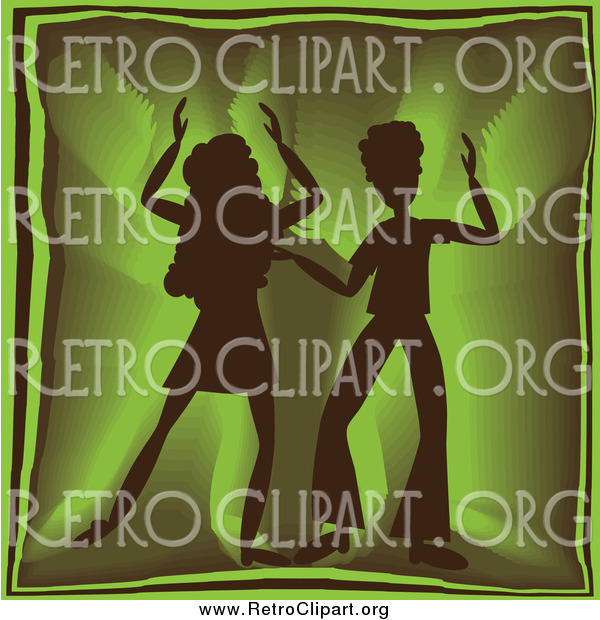 Clipart of a Silhouetted Couple Grooving at a Green Party