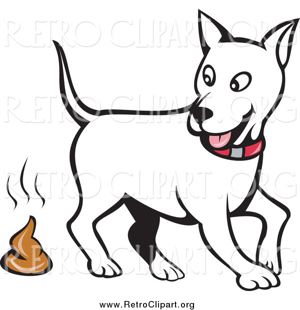 Clipart of a White Dog Looking Back and Pooping
