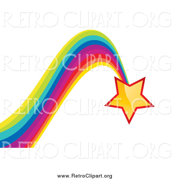 Clipart of a Yellow Star with a Bouncing Rainbow Trail
