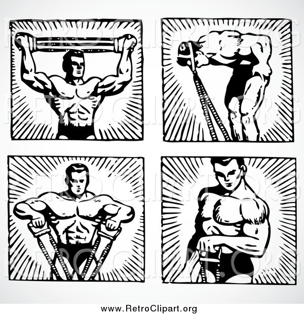Clipart of Black and White Male Body Builders