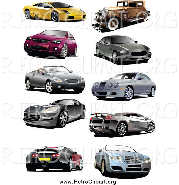 Clipart of Coupes, Vintage, and Sports Cars